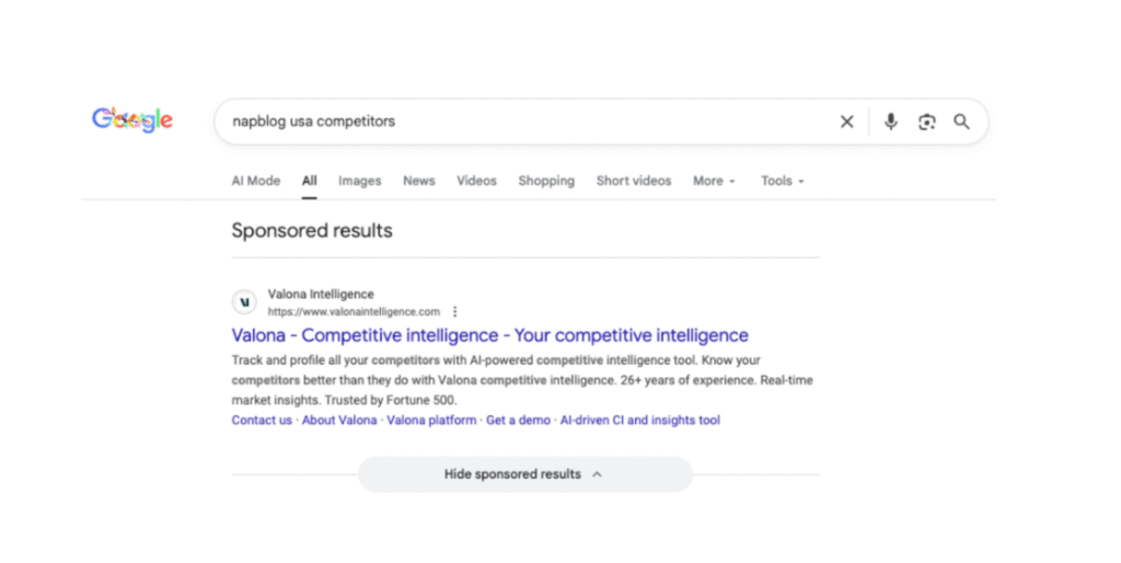 Napblog - paid Google Search Ad from Valona Intelligence