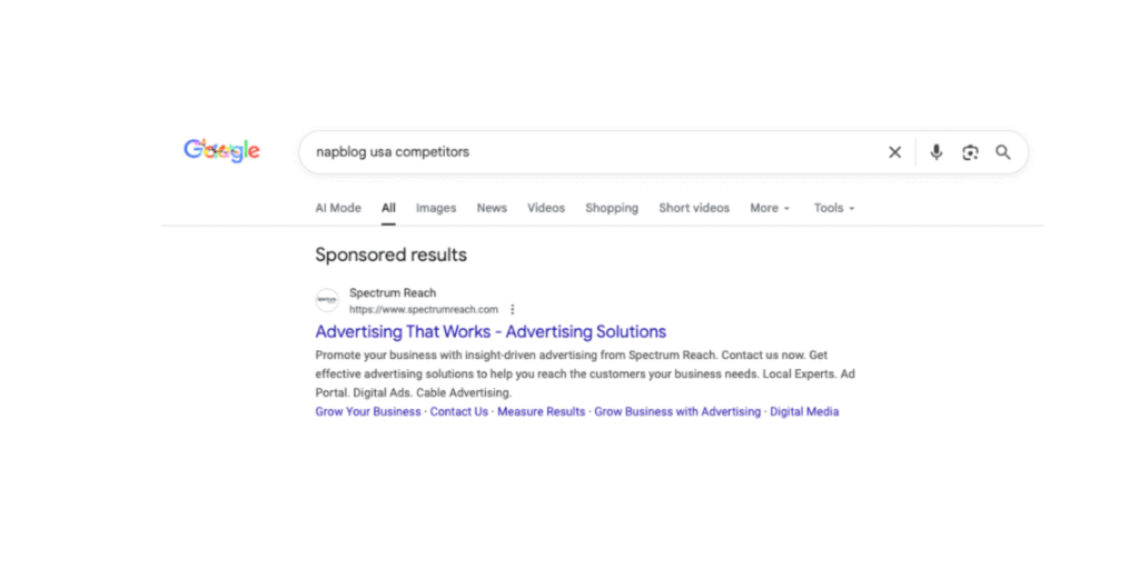 Napblog Google Ads competitor Spectrum Connect