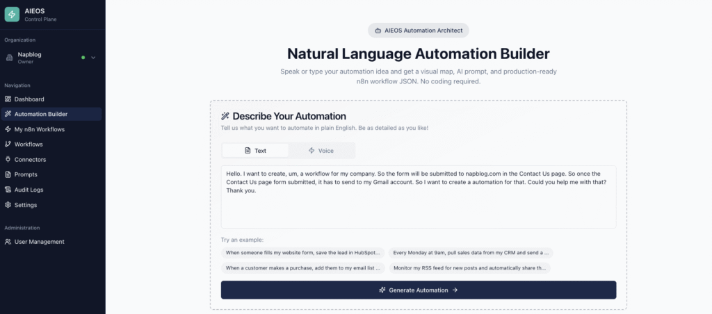 AIEOS - Natural Language Automation Builder