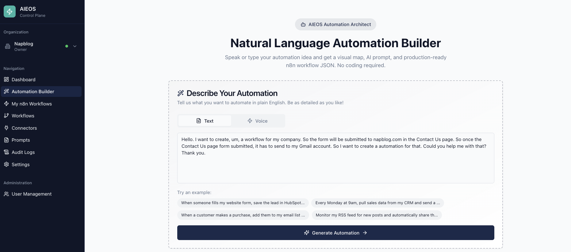 AIEOS - Natural Language Automation Builder