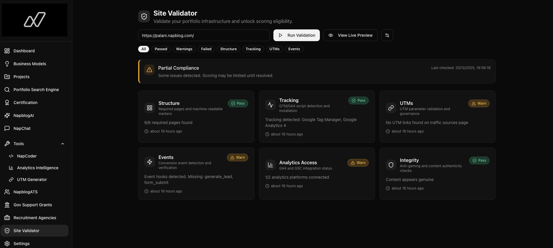 NapblogOS Site Validator