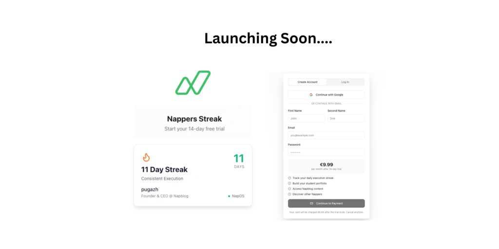 Launch soon. Nappers Streak @ €9.99/month