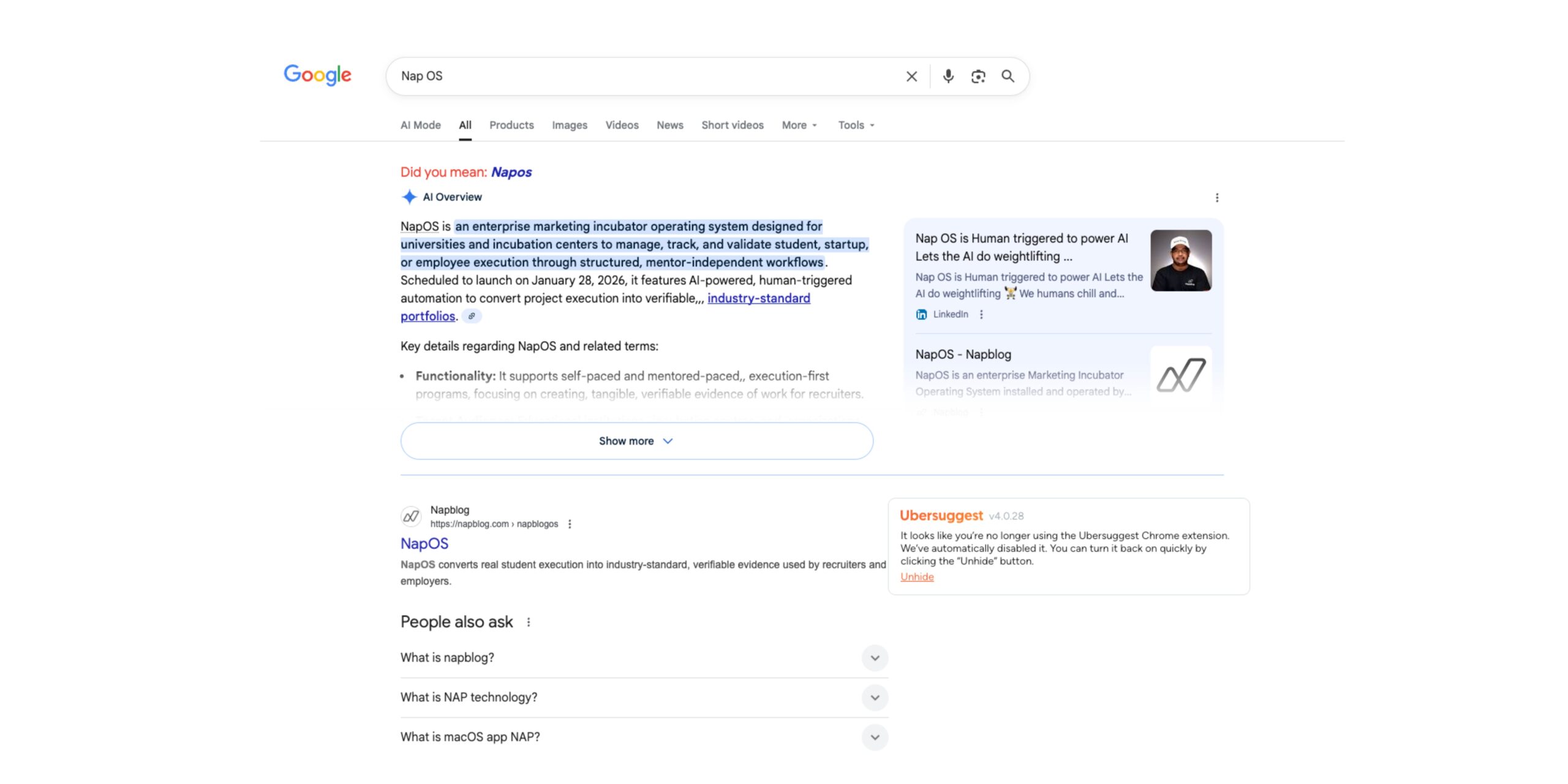 Nap OS and the Anatomy of a Clean Google SERP Domination