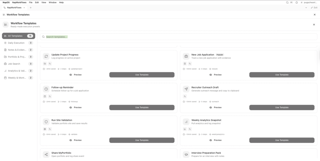Nap OS workflow templates 