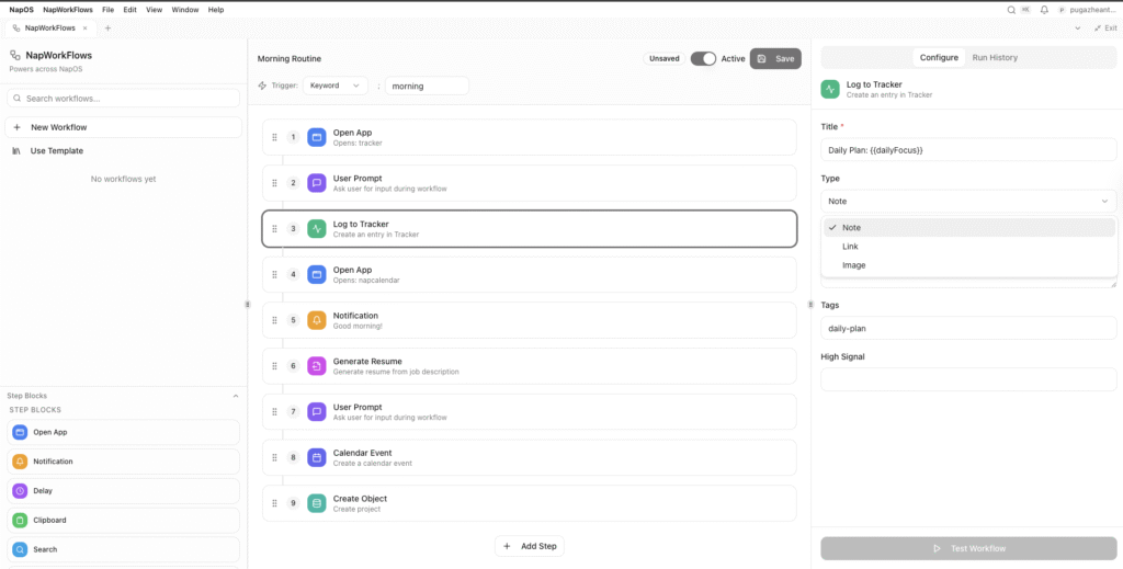 Nap OS workflow Operations 