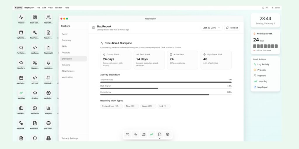 NapReport: Granular Activity Logging & Verifiable Productivity Intelligence Across Nap OS