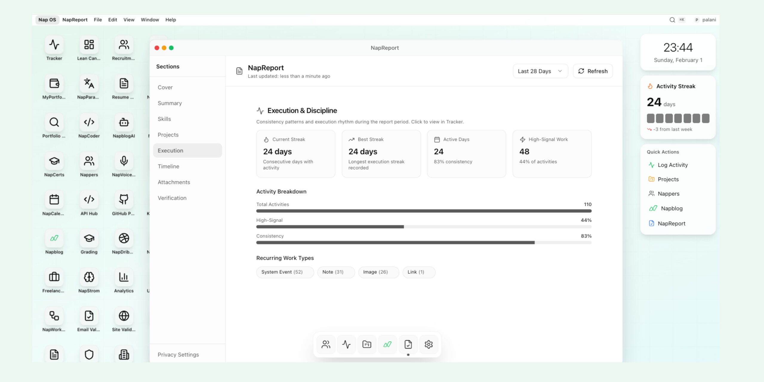 NapReport: Granular Activity Logging & Verifiable Productivity Intelligence Across Nap OS