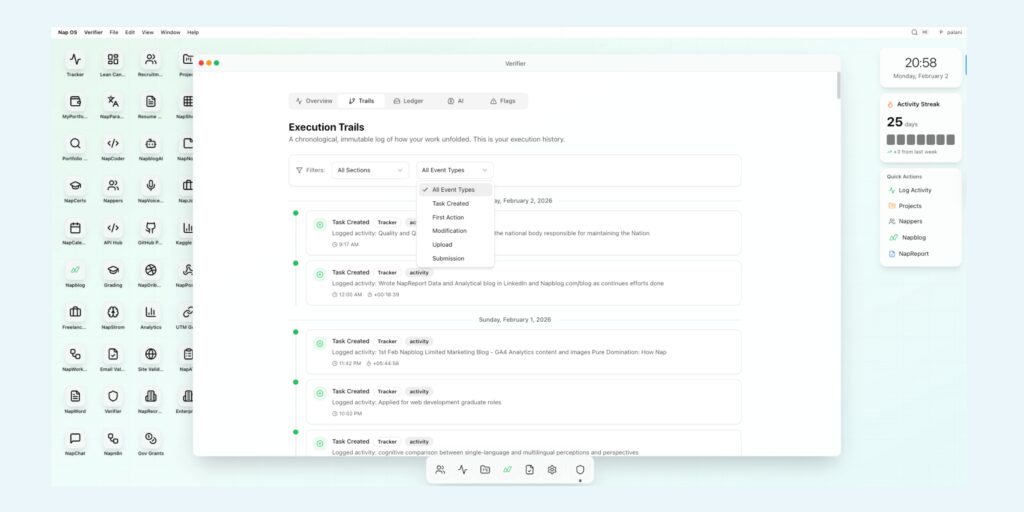 Nap OS Execution Logs: Why Verifiable Work History