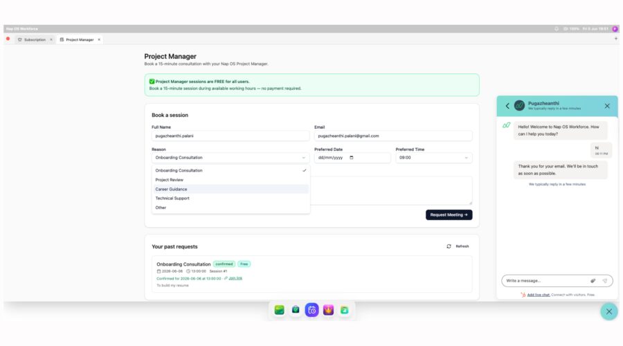 Nap OS gives Job Seekers symmetric learning work experience with Live 1-1 Project Manager Support.