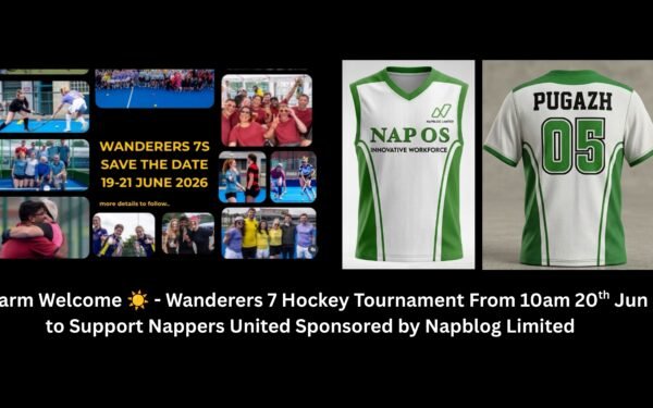 Warm Welcome ☀️ - Waderers 7 Hockey Tournament From 10am 20th Jun to Support Nappers United Sponsored by Napblog Limited