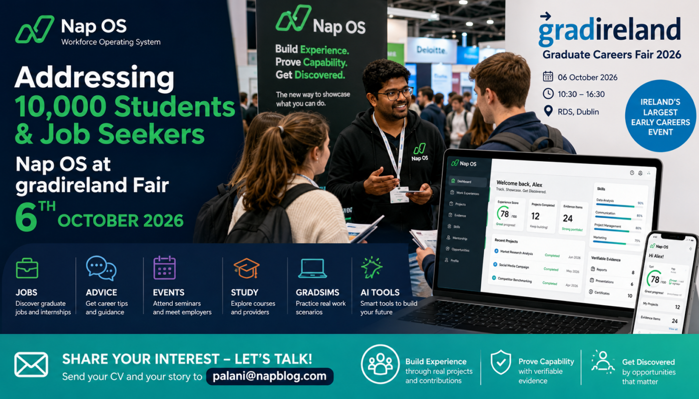 On the 6th Oct Nap OS, will Address 10,000+ Students and Job Seekers: Why Nap OS Is Going to the gradireland Graduate Careers Fair at RDS, Dublin 4.